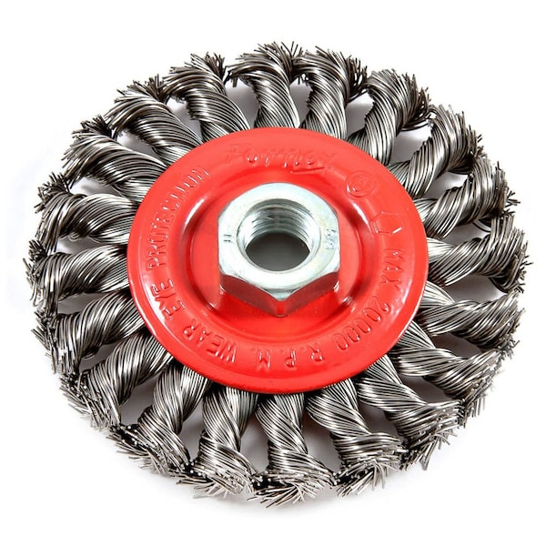 Forney Wire Wheel, Knotted, 4 in x .020 in x 5/8 in-11 Arbor - 72759