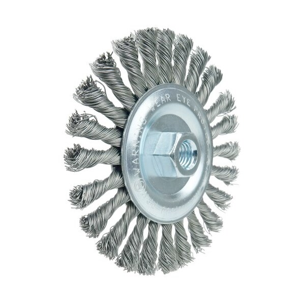 Weiler Wolverine 6" Knot Wire Wheel, .025" Steel Fill, 5/8"-11 UNC Nut - 36224
