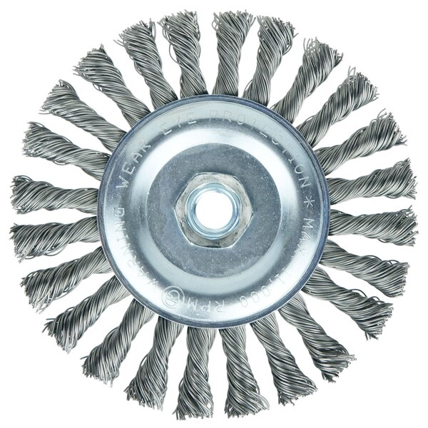 Weiler Wolverine 6" Knot Wire Wheel, .025" Steel Fill, 5/8"-11 UNC Nut - 36224