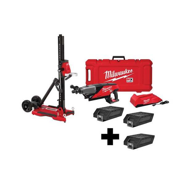 Milwaukee Tool MX Fuel Handheld Core Drill Kit w/ Stand, 9 pieces, Includes 3 Batteries - MXF301-2CXS, MXFXC406