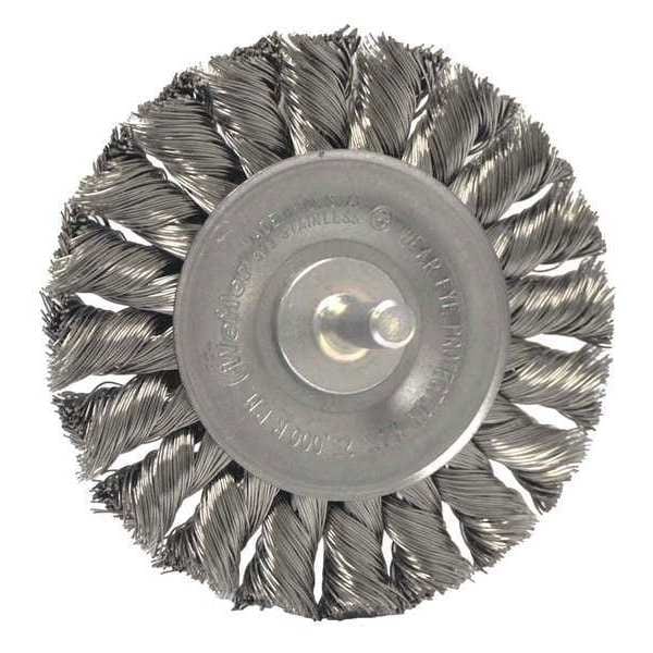 Weiler 4" Stem-Mounted Knot Wire Wheel .014" Stainless Steel Fill 1/4" Stem - 17691