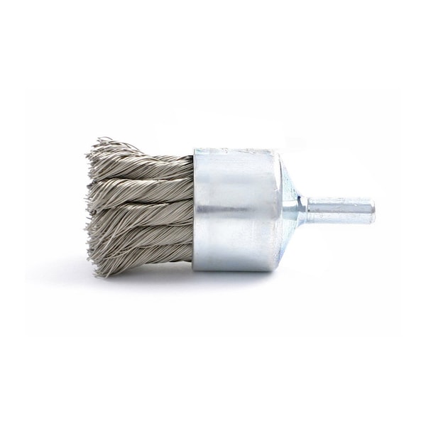 Brush Research Manufacturing BNH1220 Knotted End Brush. 1.125" Dia., .020CS, .875" Trim Length, .250" Shank Diameter - BNH1220