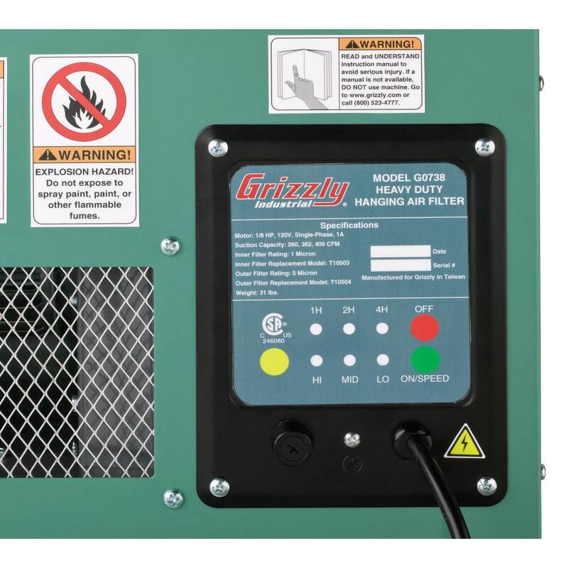 Filtro de aire colgante Grizzly Industrial, 3 velocidades - G0738