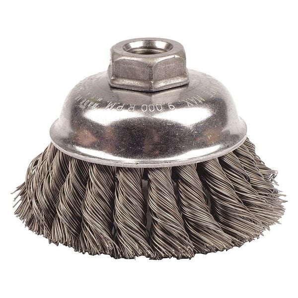 Weiler 3-1/2" Single Row Knot Wire Cup Brush .020" Steel Fill 5/8"-11 UNC Nut - 12746