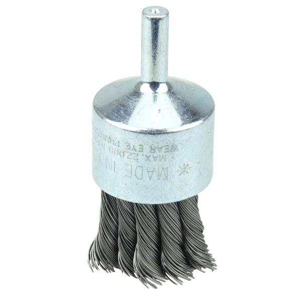 Weiler Wolverine 1" Knot Wire End Brush, .014" Steel Fill, 1/4" Stem - 36288