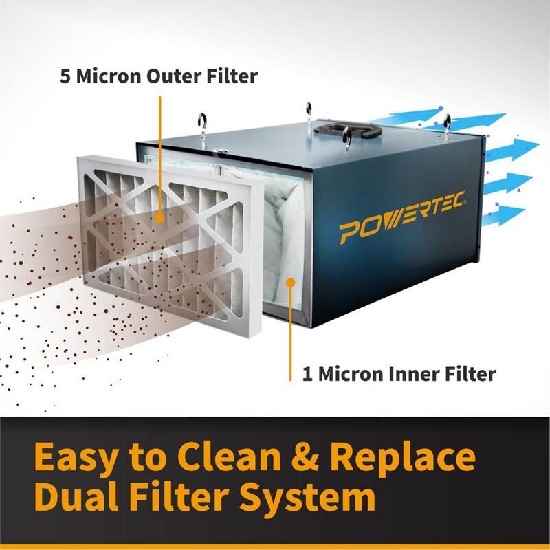 Sistemas de filtración de aire controlados a distancia de 3 velocidades POWERTEC (300/350/400 CFM) con Repuestos de Filtros Internos y Externos (2 de Cada uno) - AF4001C