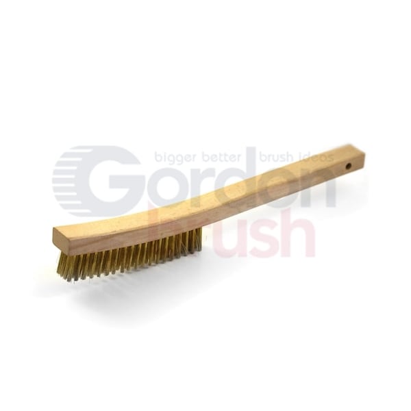 Gordon Brush 4x19 Row 0.012" Brass Wire, 13-3/4" Curved Wood Handle Scratch Brush - 414BG