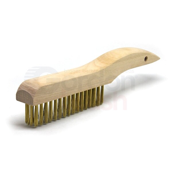 Gordon Brush 4 x 16 Row 0.006" Brass Wire and Wood Shoe Handle Plater's Brush - 444B006G
