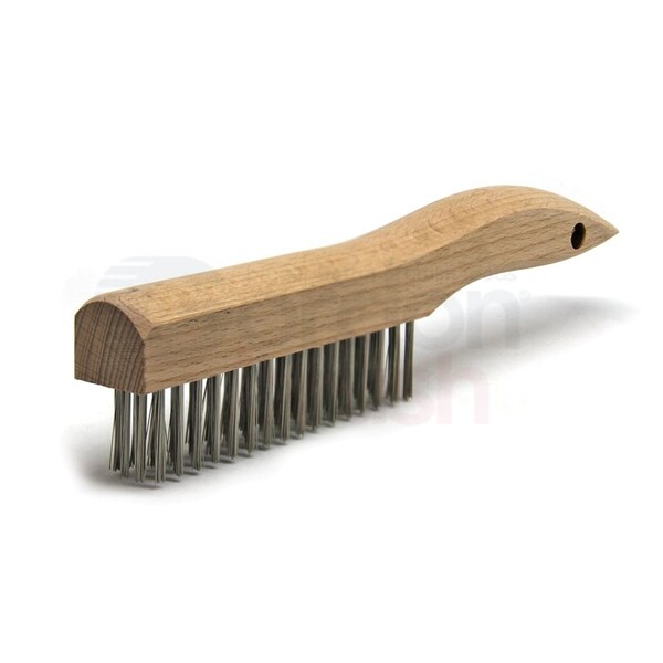 Gordon Brush 4 x 16 Row 0.012" SS Wire and Wood Shoe Handle Scratch Brush - 444SSG