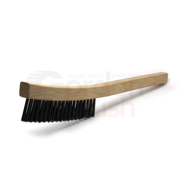 Gordon Brush 2x18 Row 0.013" CS Wire, 13-3/4" Curved Wood Handle Scratch Brush - 402CSG