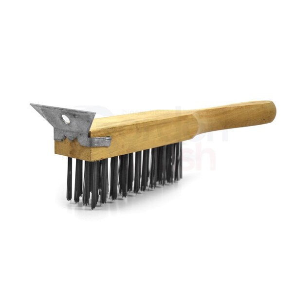 Gordon Brush 4x11 Row 0.014" CS Wire Wood Handle w Scraper Heavy Duty Scratch Brush - 484CSCG