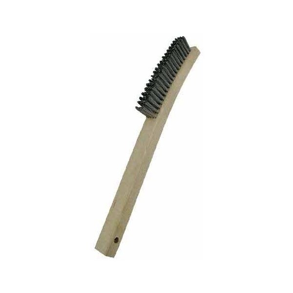 Gordon Brush 4x19 Row 0.006" CS Wire, 13-3/4" Curved Wood Handle Plater's Brush - 414CS006G