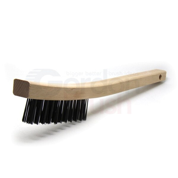 Gordon Brush 3x11 Row 0.013" CS Wire, 13-3/4" Curved Wood Handle Scratch Brush - 900146