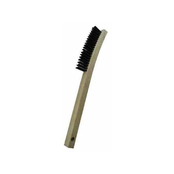Gordon Brush 3x19 Row 0.006" SS Wire and 13-3/4" Curved Wood Handle Plater's Brush - 403SS006G