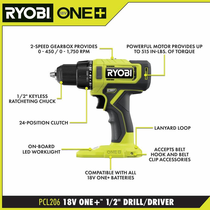 RYOBI ONE+ Kit de Combos Inalámbrico de 18V con 2 Herramientas, Taladro/Destornillador, Atornillador de Impacto, (2) Baterías de 1.5 Ah y Cargador - PCL1200K2