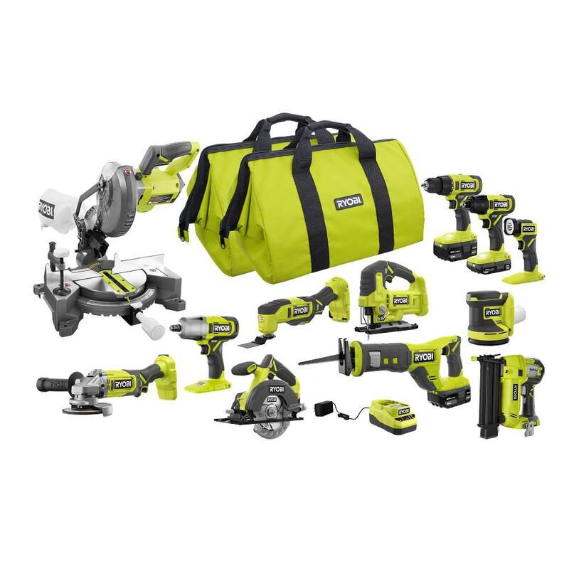 RYOBI ONE+ Juego de herramientas inalámbrico de 12 piezas de 18V con (1) batería de 1.5 Ah y (2) baterías de 4.0 Ah y cargador - PCL2200K3N