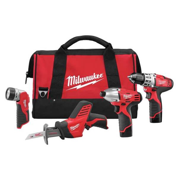 Milwaukee Tool M12 Cordless LITHIUM-ION 4-Tool Combo Kit - 2498-24