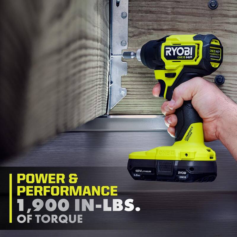 RYOBI ONE+ HP 18V Taladro inalámbrico compacto sin escobillas de 1/2 pulgadas y destornillador de impacto con kit de baterías de 1.5 Ah (2), cargador y bolsa - PSBCK102K2
