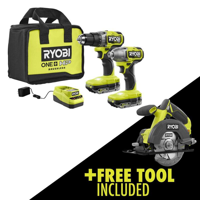 RYOBI ONE+ HP 18V Brushless Cordless 2-Tool Combo Kit con (2) baterías de 2.0 Ah, cargador, bolsa y sierra circular de 5-1/2 pulgadas GRATIS - PBLCK01K-PCL500B