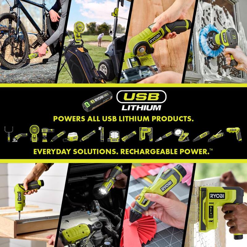 RYOBI USB Kit de Combo Inalámbrico de 3 Herramientas con Batería de 2.0 Ah y Cable de Carga - FVK101K1