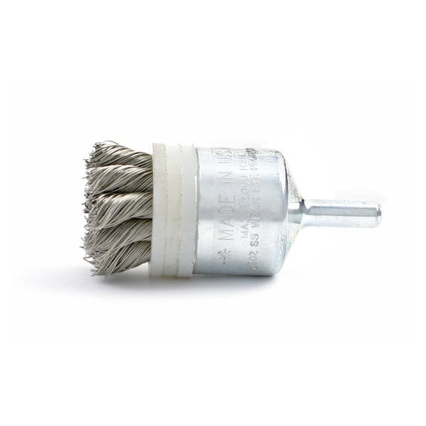 Brush Research Manufacturing BNH6ST20 Knotted End-Banded Brush. .750" Dia., .020SS, .875" Trim Length, .250" Shank Diameter - BNH6ST20
