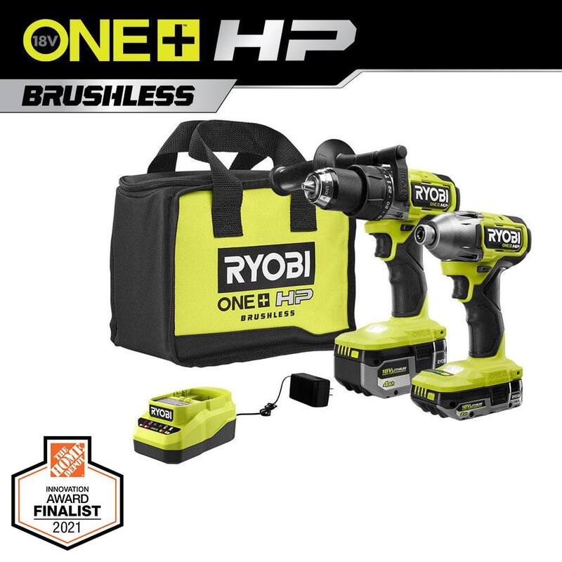 RYOBI ONE+ HP 18V Taladro de percusión inalámbrico Brushless de 1/2 pulg. y Juego de destornillador de impacto de 1/4 pulg. con 4 modos con (2) baterías, cargador y bolsa - PBLCK02K