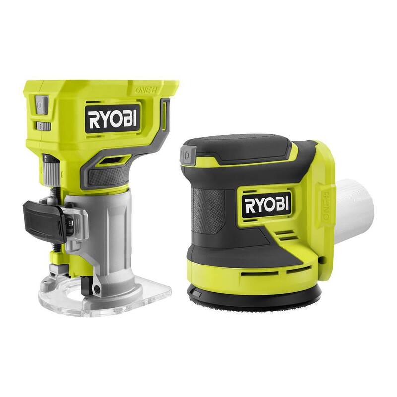 RYOBI ONE+ 18V Kit de Combo Inalámbrico de 2 Herramientas con Router de Base Fija Compacta y Lijadora Orbital Aleatoria de 5 pulgadas (Solo Herramientas) - PCL406424SB