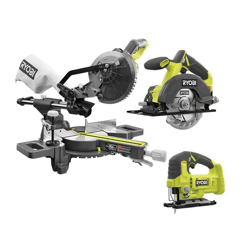 RYOBI ONE+ 18V Juego de Combo Inalámbrico de 3 Herramientas con Sierra de Inglete de 7-1/4 pulgadas, Sierra Caladora y Sierra Circular de 5-1/2 pulgadas (Sólo Herramientas) - PBT01B-PCL525B-PCL500B