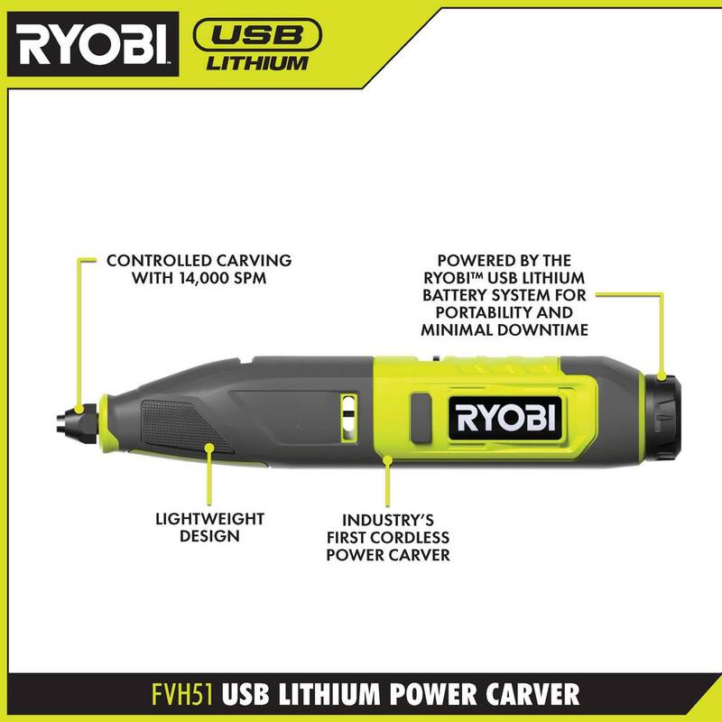 RYOBI USB LITHIUM 2-Tool Combo Kit con Herramientas para Tallar Calabazas - FVH101K2SB