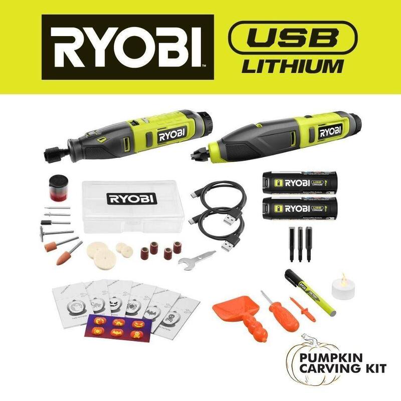 RYOBI USB LITHIUM 2-Tool Combo Kit con Herramientas para Tallar Calabazas - FVH101K2SB