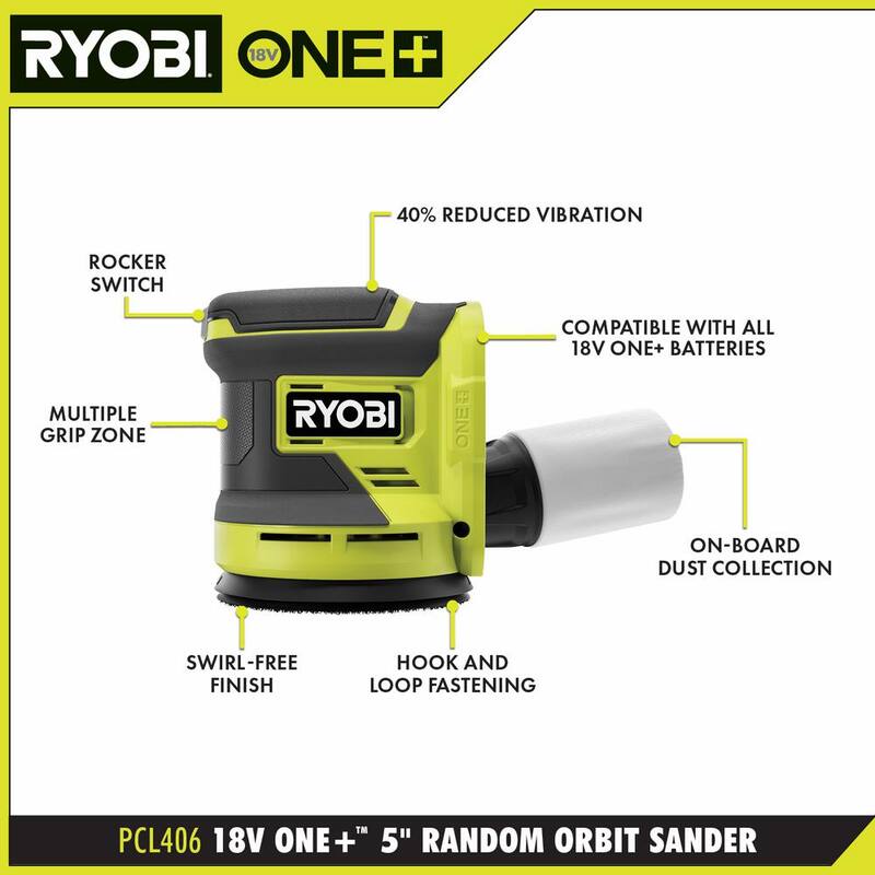 Conjunto combinado inalámbrico de 2 herramientas RYOBI ONE+ de 18V con lijadora orbital aleatoria y lijadora de acabados Corner Cat (Sólo herramientas) - PCL406B-PCL416B