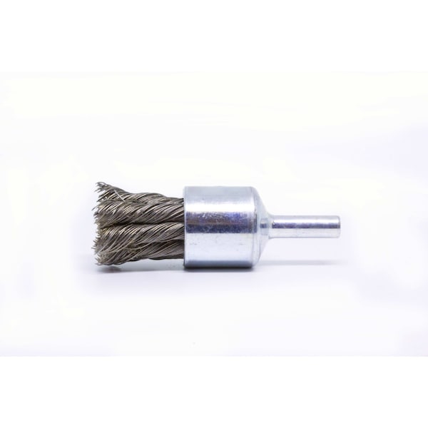 Brush Research Manufacturing BNH6S14 Knotted End Brush. .750" Dia., .014SS, .875" Trim Length, .250" Shank Diameter - BNH6S14
