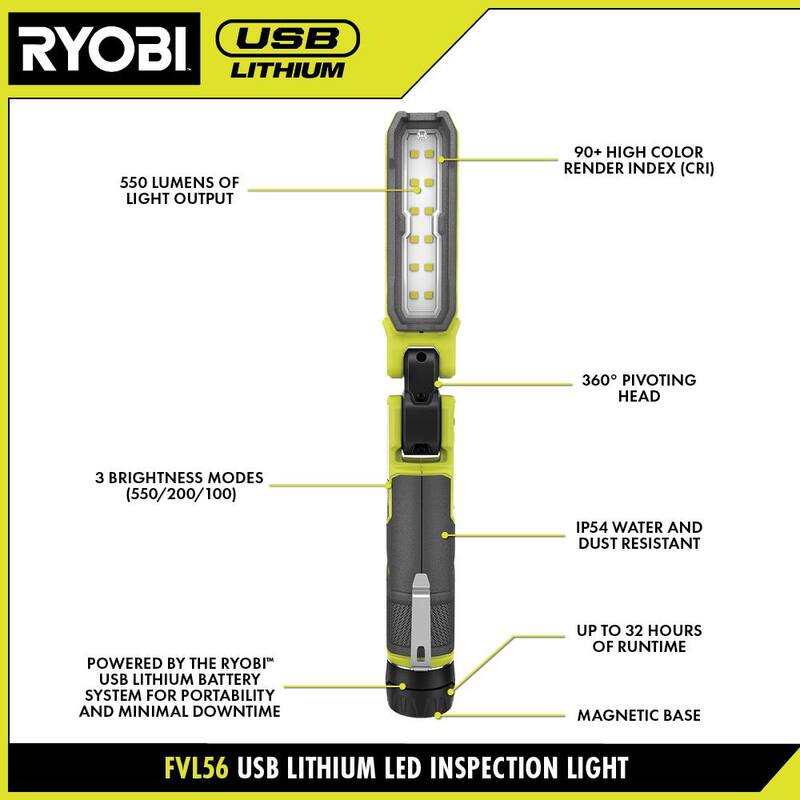 RYOBI Kit de Proyecto USB de Litio con Herramienta Rotativa, Luz de Inspección, Destornillador, Pluma de Pegamento, (2) Baterías de 2 Ah y Cable de Carga - FVK100K2