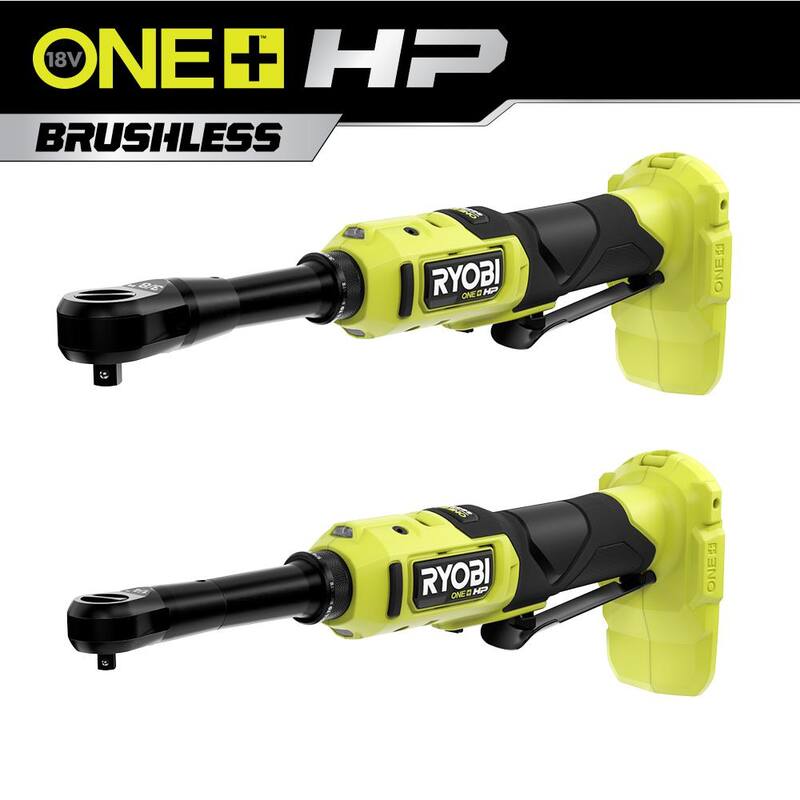 RYOBI ONE+ 18V Brushless Cordless 2-Tool Combo Kit con trinquete de alcance extendido de 1/4 de pulgada y trinquete de alcance extendido de 3/8 de pulgada (solo herramientas) - PBLRC01B-PBLRC25B