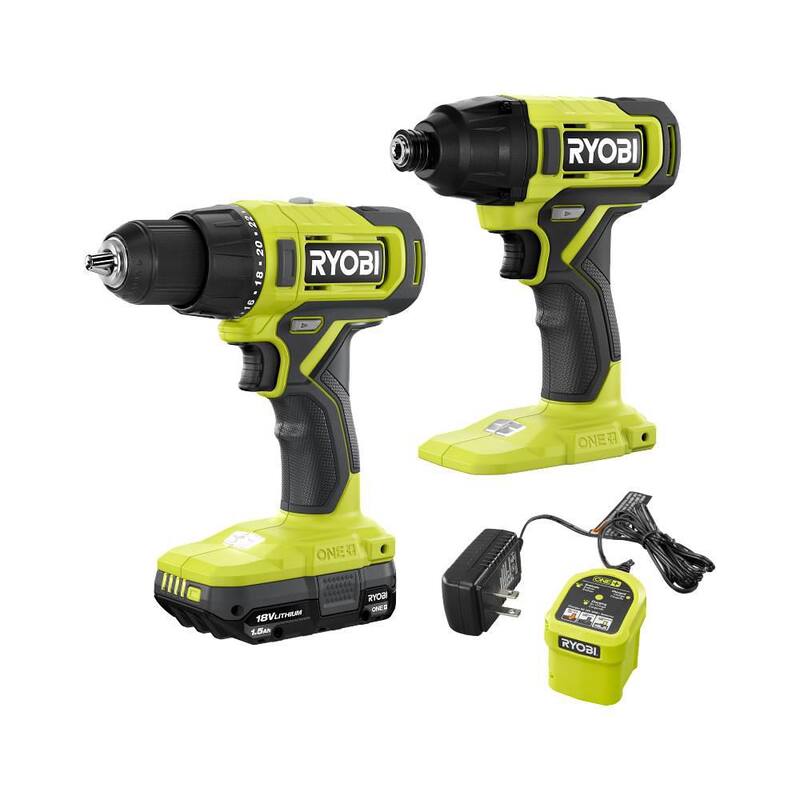 RYOBI ONE+ 18V juego de 2 herramientas inalámbricas con taladro/atornillador, impactador, batería de 1.5 Ah y cargador - PCL1112K1