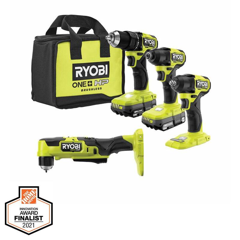 RYOBI ONE+ HP 18V Brushless Cordless Compact 4-Tool Combo Kit con (2) baterías de 1.5 Ah, cargador y bolsa - PSBCK01K-PSBRA02B-PSBIW01B