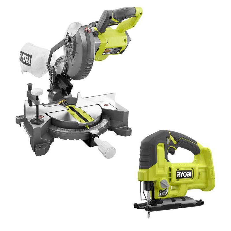 RYOBI ONE+ 18V Juego de Combo de 2 Herramientas Inalámbricas con Sierra de Inglete Compuesta de 7-1/4 pulg y Sierra de Calar (Herramientas solamente) - P553-PCL525B