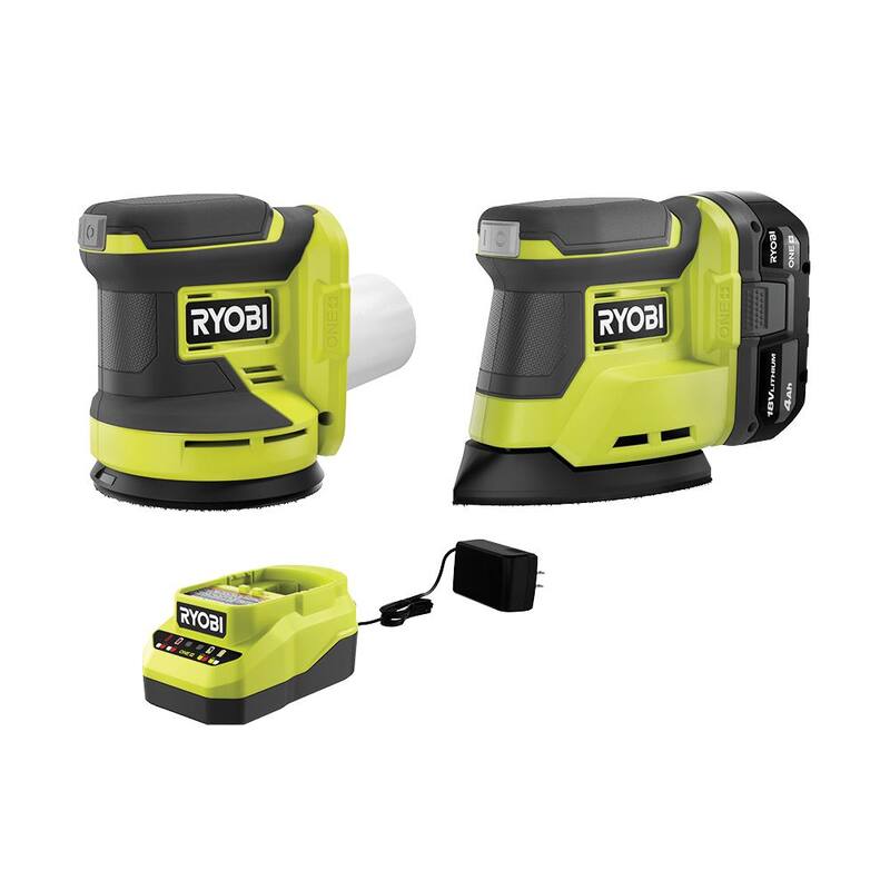 RYOBI ONE+ 18V Cordless 2-Tool Combo Kit con Corner Cat Finish Sander, Lijadora de Órbita Aleatoria de 5 pulgadas, Batería de 4.0 Ah y Cargador - PCL416K1-PCL406B