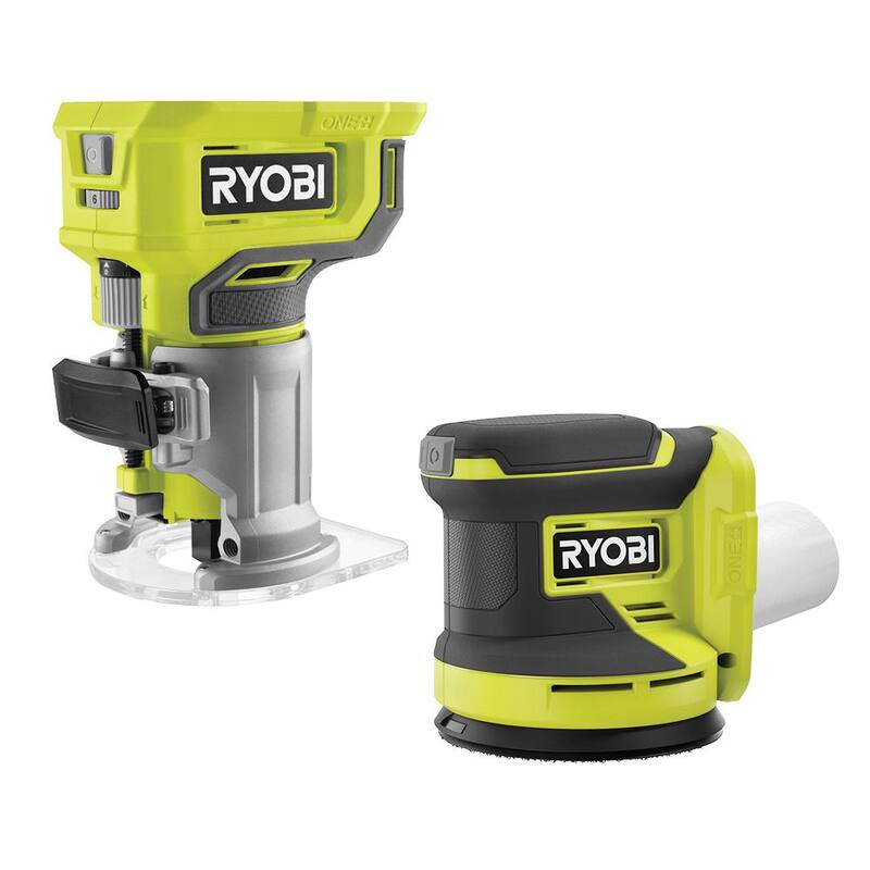 RYOBI ONE+ 18V Juego de Combo Inalámbrico de 2 Herramientas con Router de Base Fija Compacto y Lijadora Orbital Aleatoria de 5 pulgadas (Herramientas Solamente) - PCL424B-PCL406B