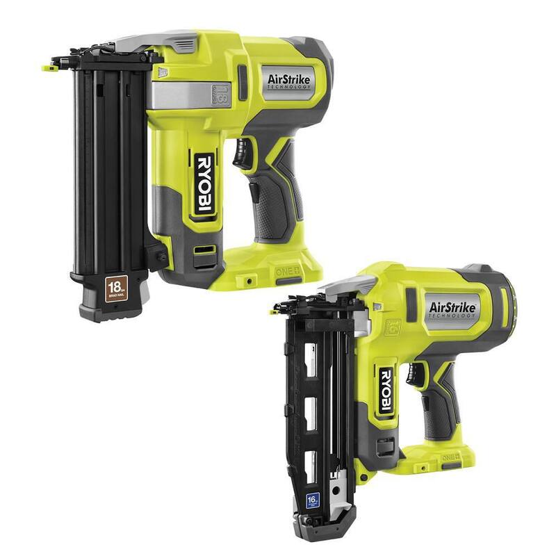 Kit Combo inalámbrico RYOBI ONE+ de 18V con clavadora de clavos AirStrike de calibre 18 y clavadora de acabado recto de calibre 16 (solo herramientas) - P321-P326