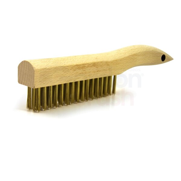 Gordon Brush 4 x 16 Row 0.012" Brass Wire and Wood Shoe Handle Scratch Brush - 444BG