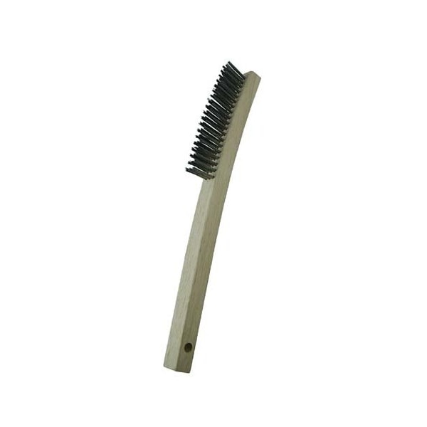 Gordon Brush 3 x 19 Row 0.012" SS Wire and 13-3/4" Curved Wood Handle Scratch Brush - 403SSG