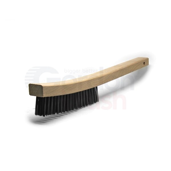 Gordon Brush 4x19 Row 0.013" CS Wire, 13-3/4" Curved Wood Handle Scratch Brush - 414CSG