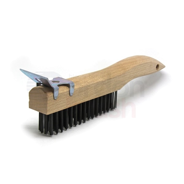 Gordon Brush 4x16 Row 0.013" CS Wire, Wood Shoe Handle w Scraper Scratch Brush - 444CSCG