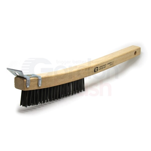 Gordon Brush 3x19 Row 0.013" CS Wire, 13-3/4" Wood Handle w Scraper Scratch Brush - 403CSC