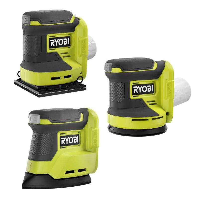 RYOBI ONE+ 18V Combo de 3 herramientas inalámbricas con Lijadora de Hoja 1/4, Lijadora de Acabado de Esquina y Lijadora de Órbita Aleatoria (Herramientas solamente) - PCL401B-PCL406B-PCL416B