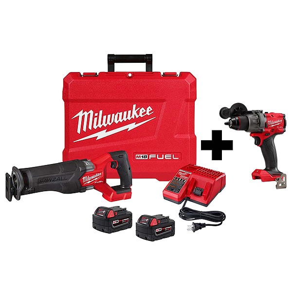 Milwaukee Tool M18 SAWZALL Kit w M18 1/2" Hammer Drill - 2821-22, 2904-20