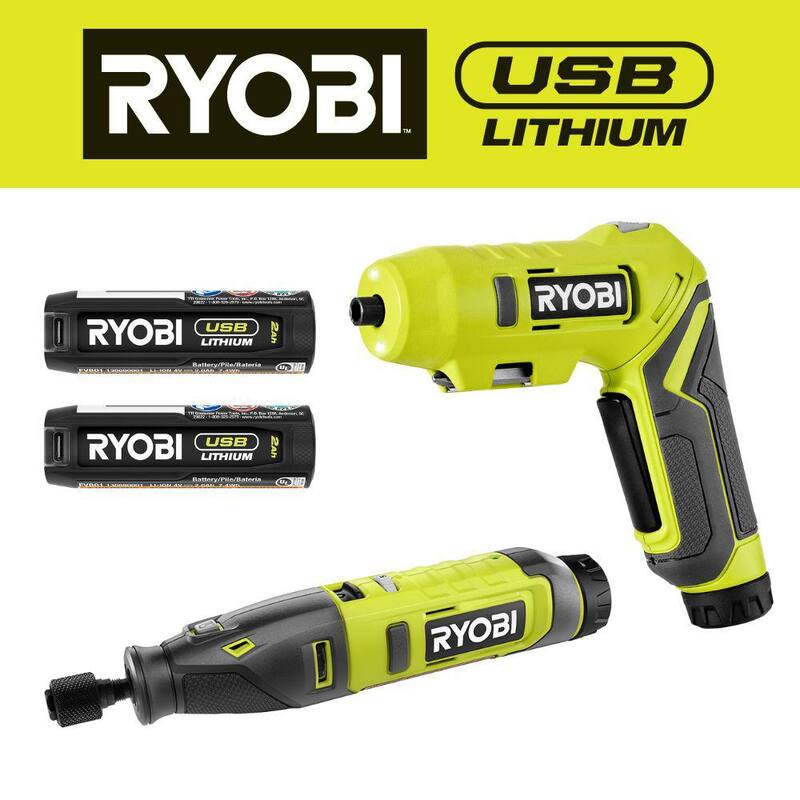 RYOBI Juego de Combo de 2 Herramientas con Destornillador y Herramienta Rotativa USB de Iones de Litio, (2) Baterías y (2) Cables de Carga USB - FVD50K-FVM51K