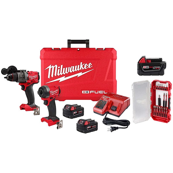 Milwaukee Tool Combo Kit, 18V, 2.3 lb, Li Ion Battery - 3697-22, 48-11-1850, 48-32-4403
