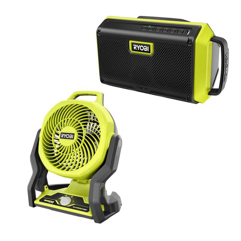 RYOBI ONE+ 18V Kit de Combo Inalámbrico de 2 Herramientas con Bocina con Tecnología Inalámbrica Bluetooth y Ventilador Portátil Híbrido (Herramientas Solamente) - PAD01B-PCL811B